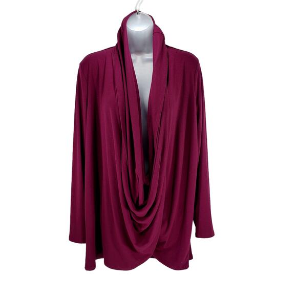 Pure Jill J Jill Draped Cardigan M Women Burgundy Wine Red Long Sleeve Neck Wrap - Picture 1 of 9